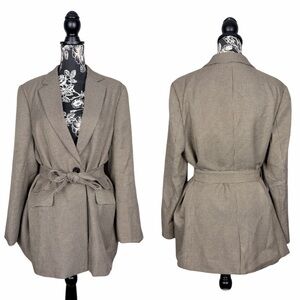 Jasambac brown plaid self tie waistband single button oversized blazer size XL